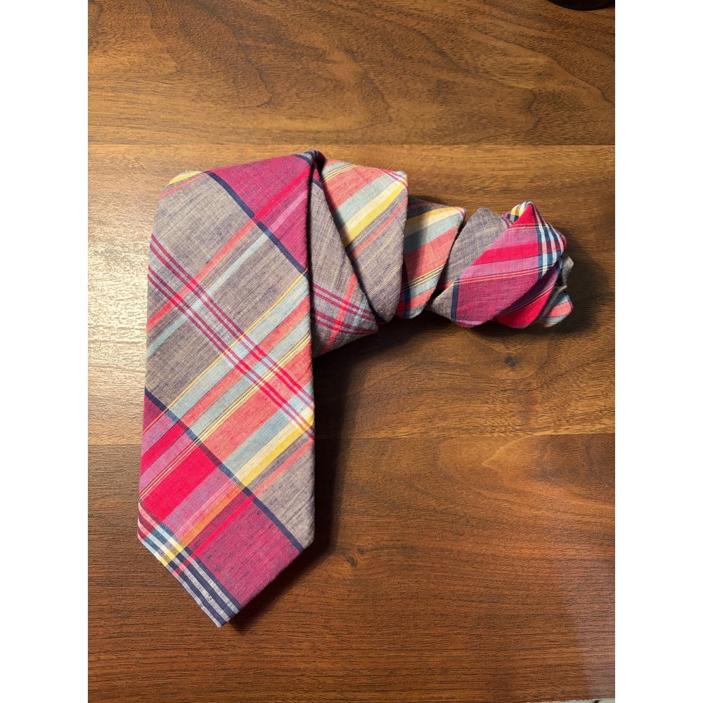 Bret Lawrence Pink Plaid Cotton Necktie Mens 3 Inch Excellent